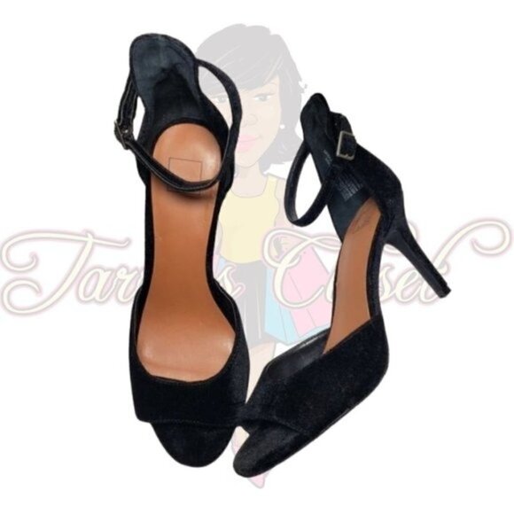 14th Union Black Velvet Open Toe Heels Sz 8M - Picture 1 of 9